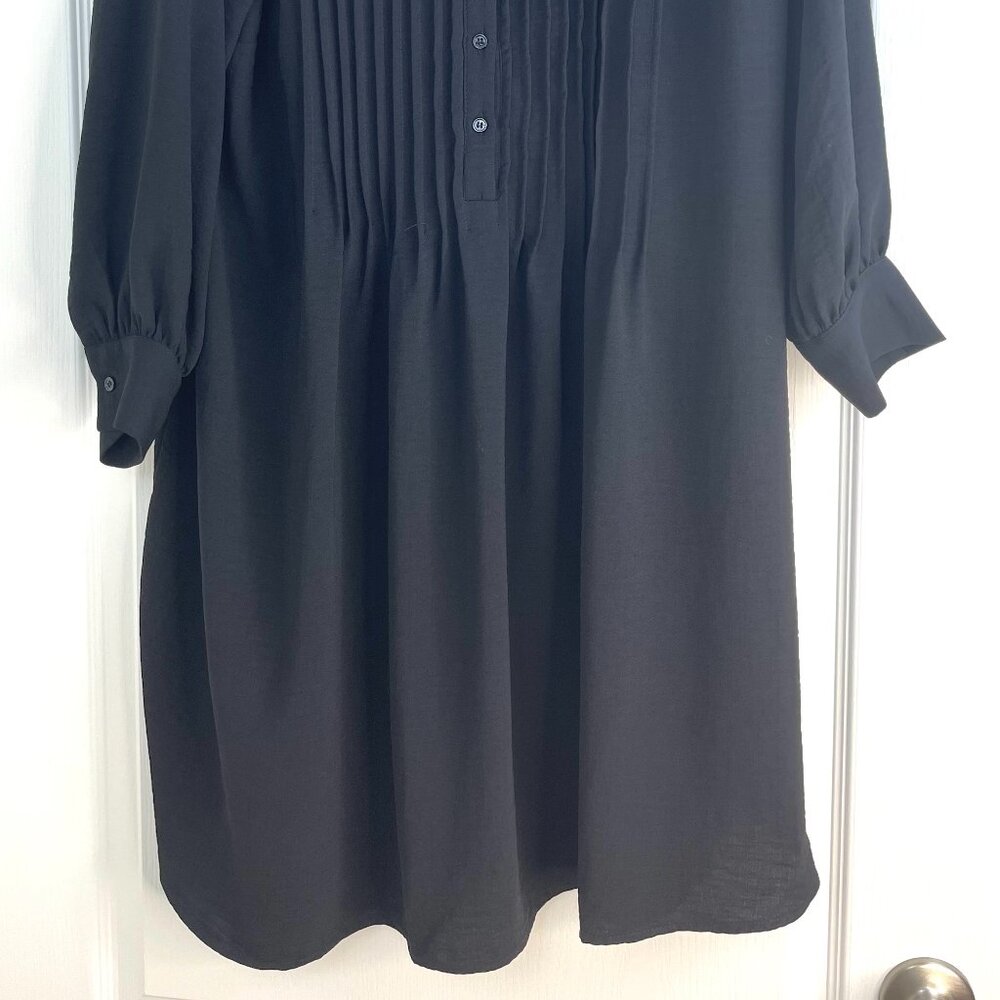 Vince Camuto Black Pintuck Shirt Dress – Size 1X – Long Sleeve Minimalist Tunic - Picture 4 of 12